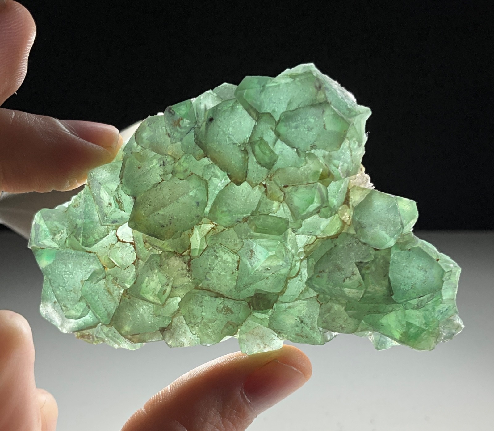 GREEN OCTAHEDRAL FLUORITE FROM RIEMVASMAAK, SOUTH AFRICA - FLUORESCENT