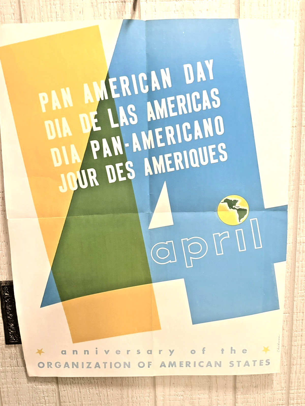Vtg HTF Poster 1960s-70s-80s Anniversary of Org American States-Pan American Day