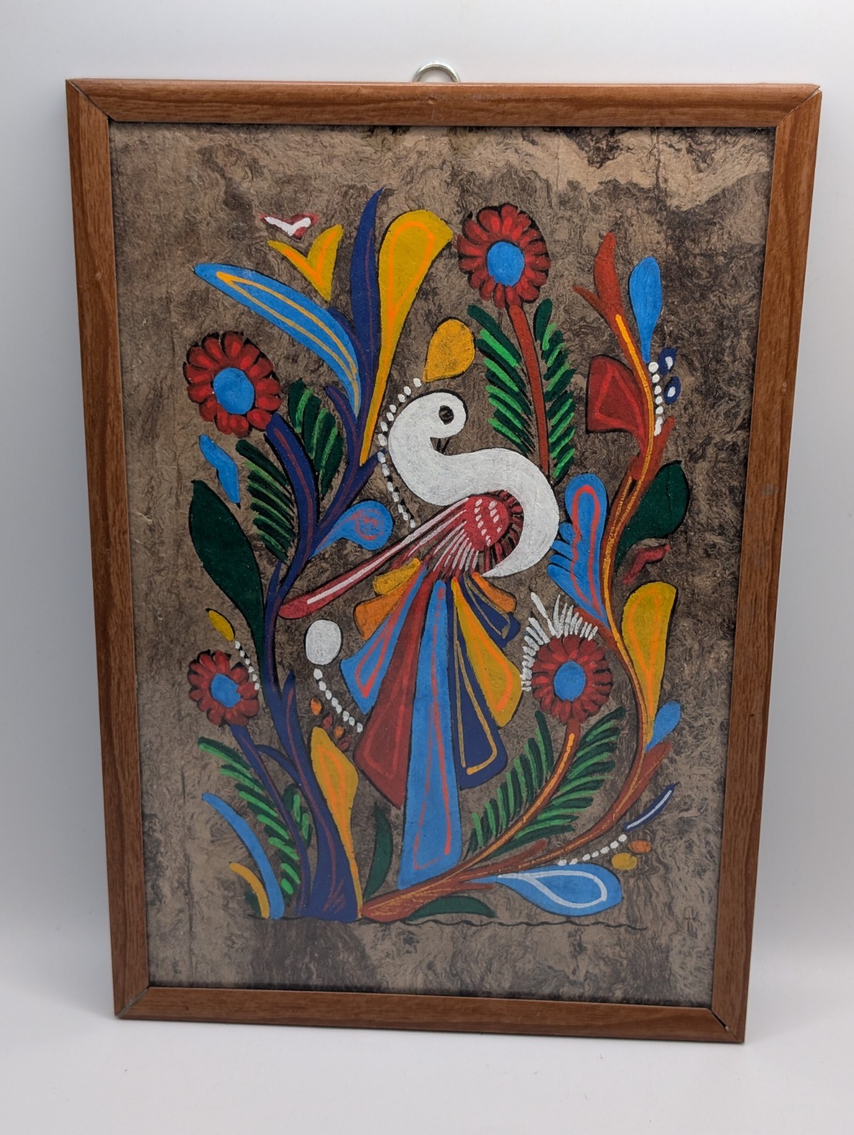 Vintage Mexican FolkArt Gouache Painting Birds & Flowers Framed 10.5x,7.5 Vintage Mexican FolkArt Gouache Painting Birds & Flowers Framed 10.5x,7.5