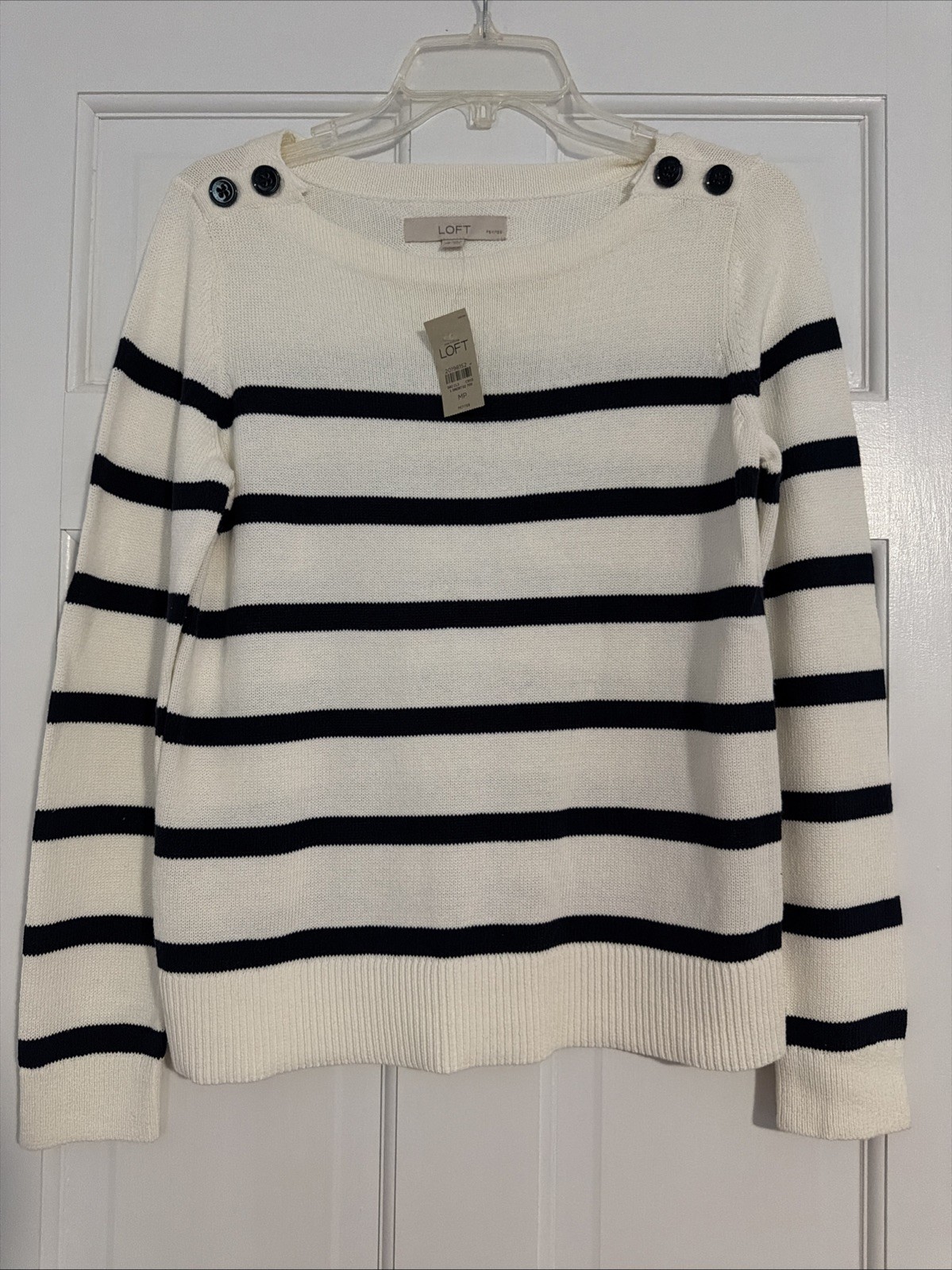 NWT Ann Taylor LOFT White Navy Striped Sweater Women\'s Petite M
