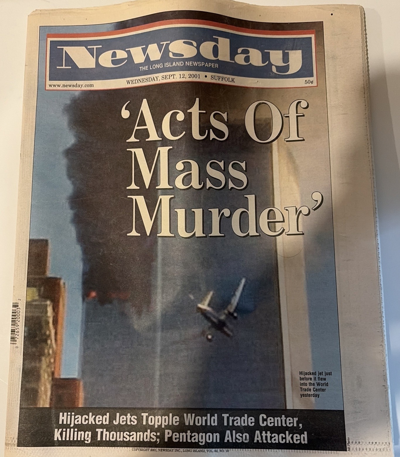 Newsday NY Wednesday, Sept. 12, 2001/Queens/\'ACTS OF MASS MURDER\'