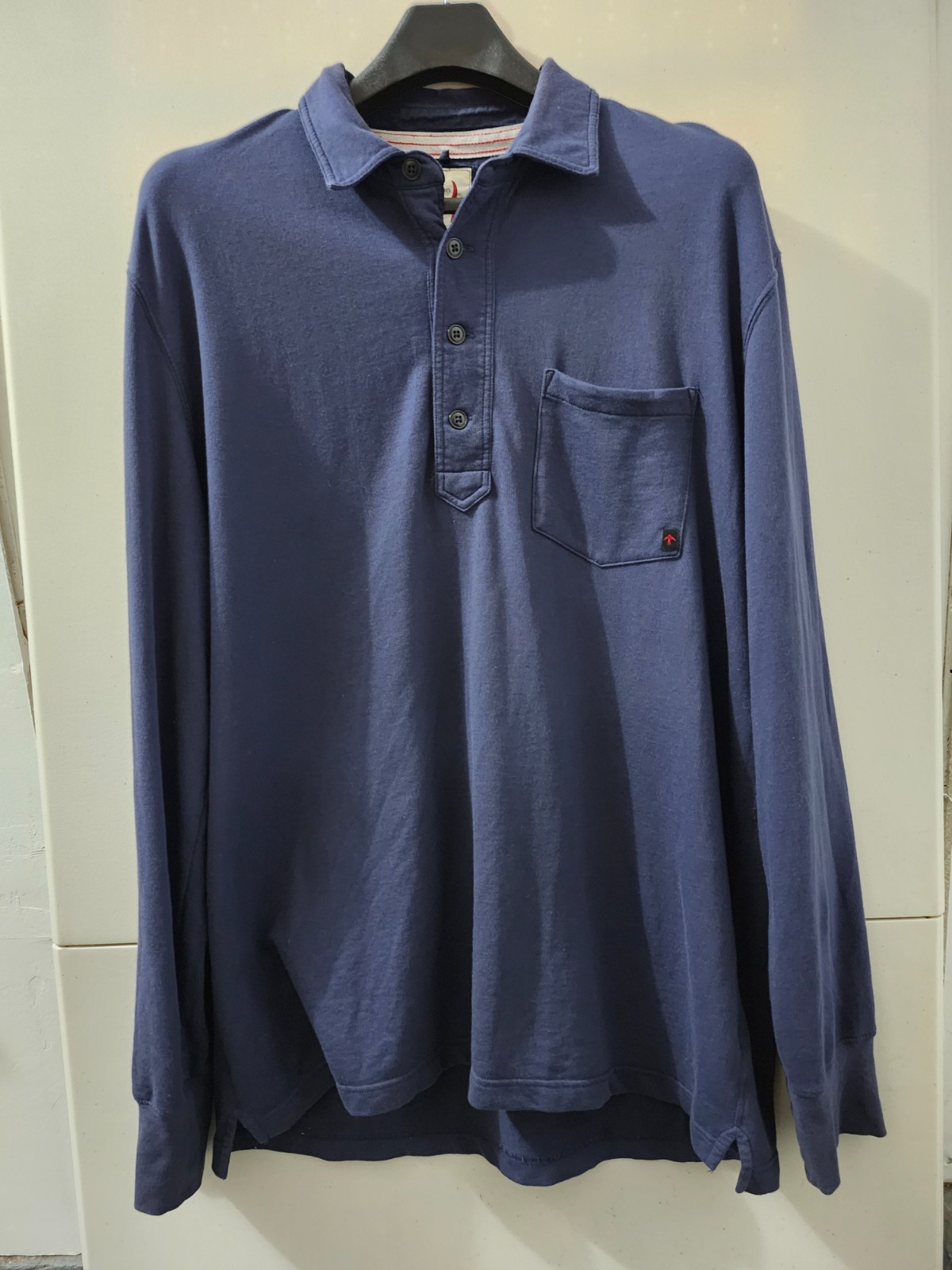 Relwen Shirt Mens 2X Blue Long Sleeve Vintage Pique Polo Pocket Cotton Solid