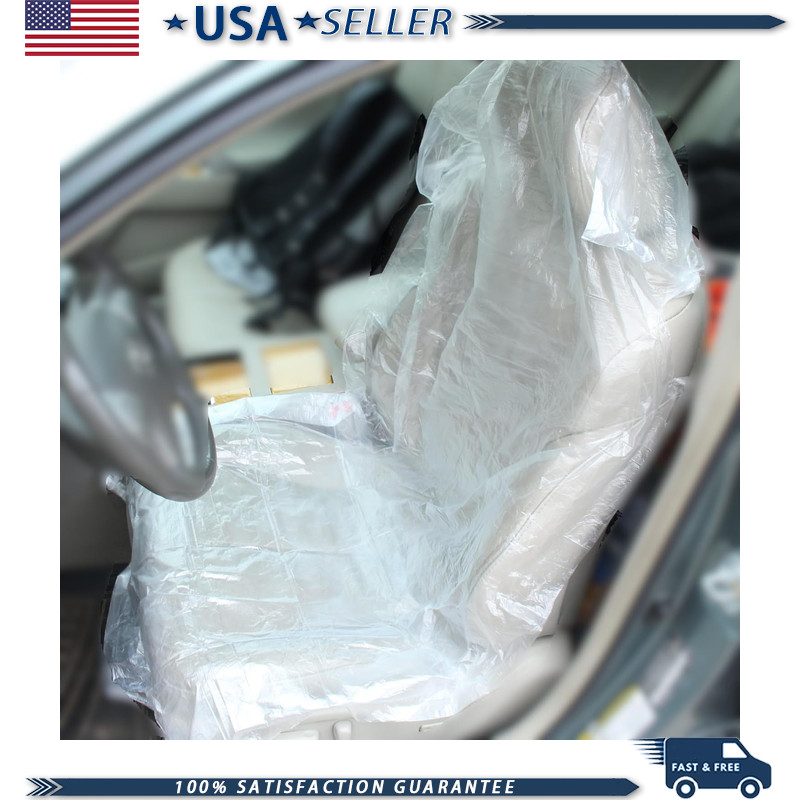 100p Disposable Clear Plastic Car Seat Covers Mechanics, Pets, Valet, Easy to Ca