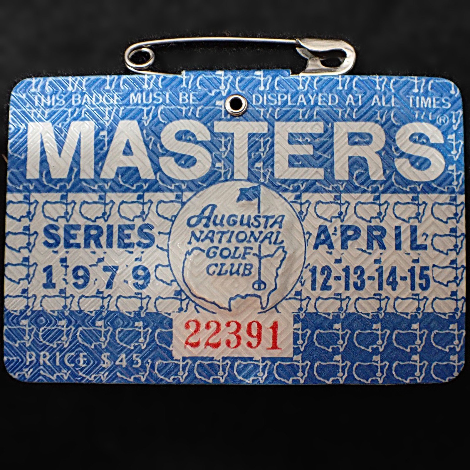 EXCELLENT 1979 Masters Golf Series Badge Augusta National - Fuzzy Zoeller Win