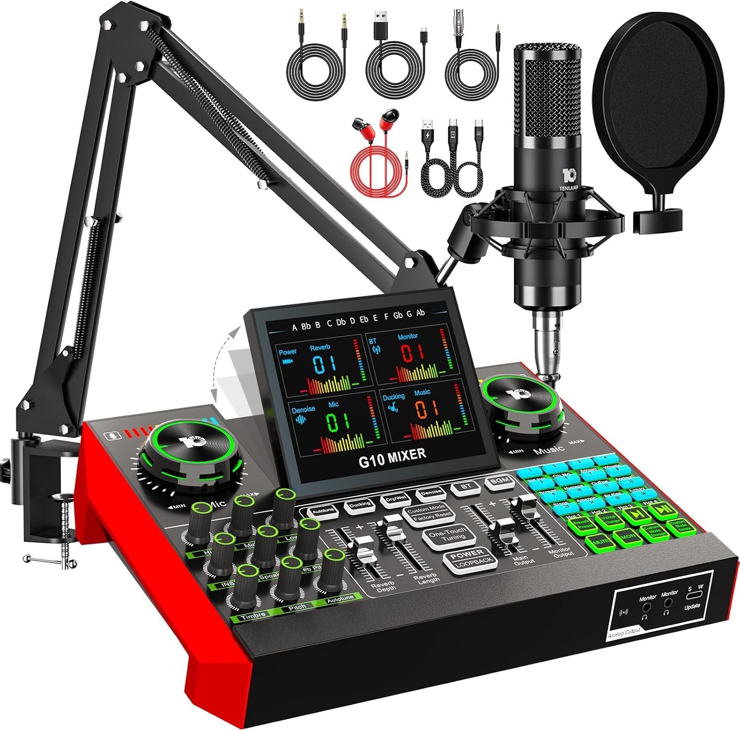 G10 Podcast Equipment Bundle with Audio Mixer & Mic for Streaming&Recording