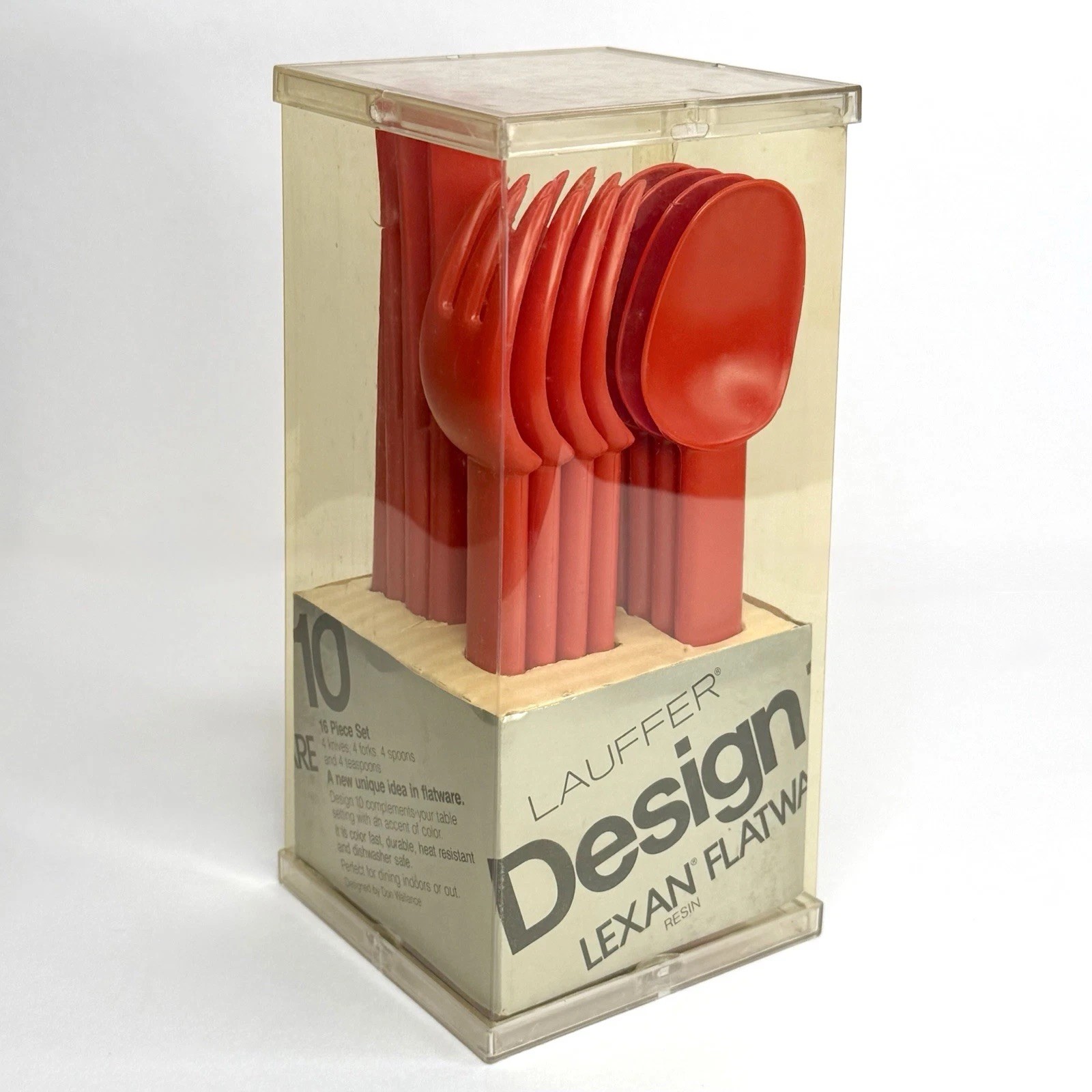 Vintage Lauffer Design 10 Lexan Resin Red Flatware NIB Set 16 DON WALLANCE MCM