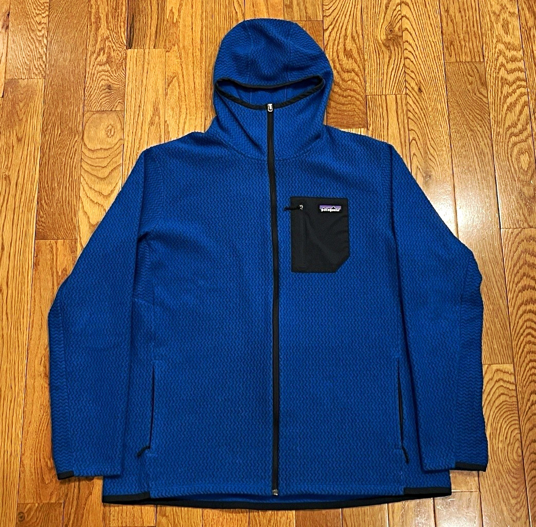 Patagonia R1 Full Zip Hooded Microgrid Fleece Blue/Black Men\'s 2XL Patagonia R1 Full Zip Hooded Microgrid Fleece Blue/Black Men\'s 2XL