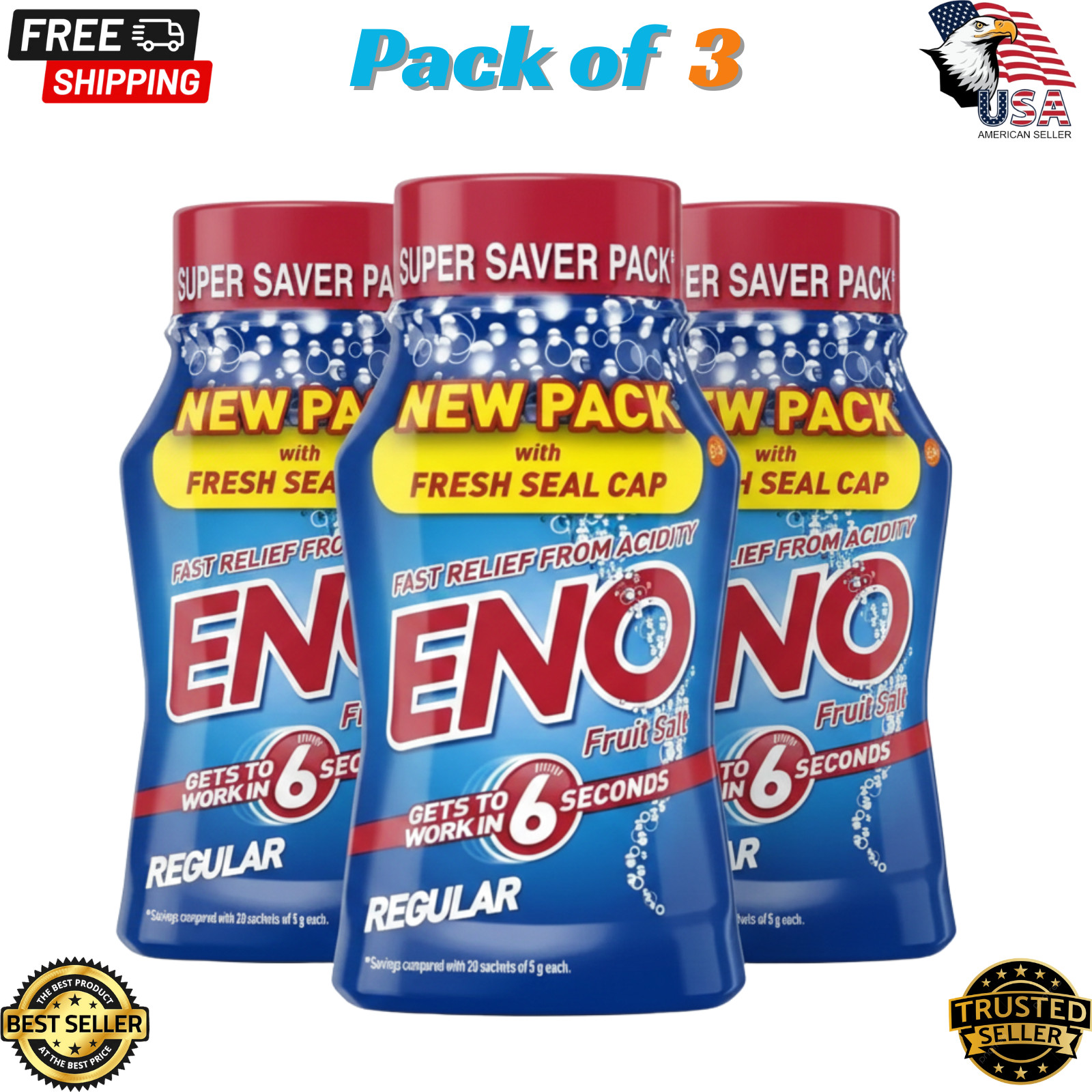 ENO Fruit Salt Regular Sparkling Antacid Original 100g – 3 Packs– 