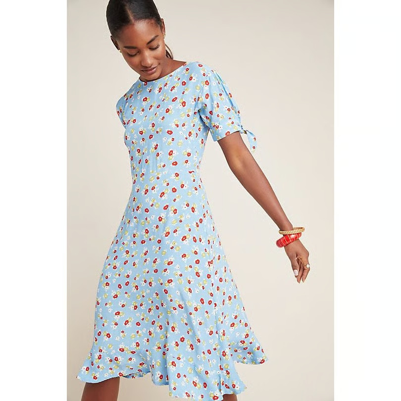 ANTHROPOLOGIE $189 Faithfull the Brand Emilia Flounce Midi Dress Size 6 Medium