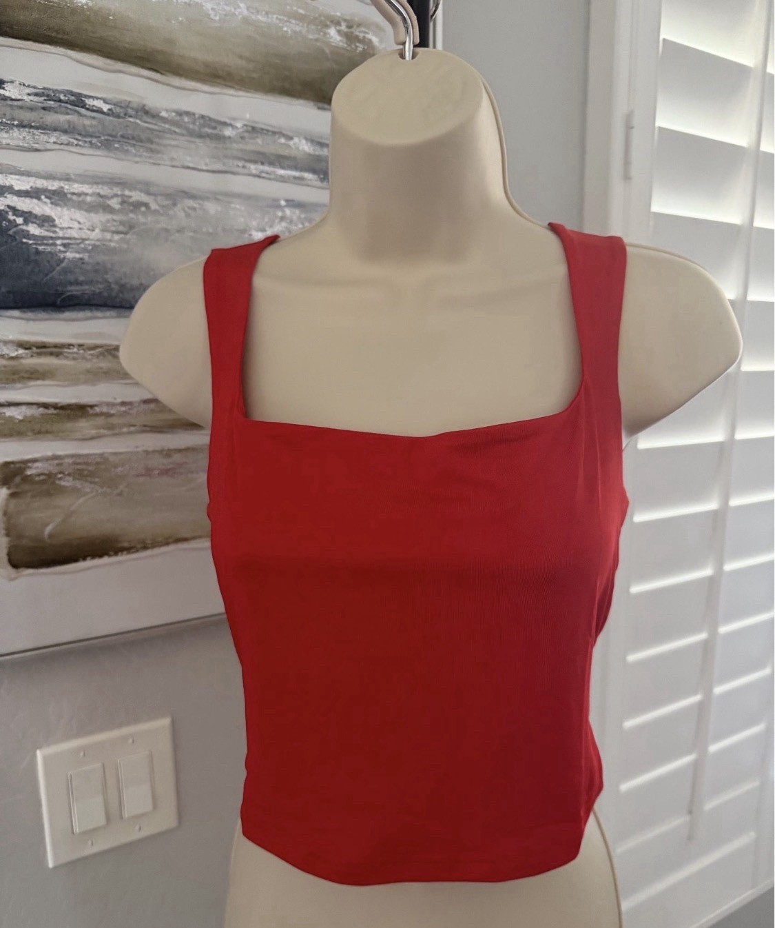 Women’s SHEIN Red Small Crop Stretchy Tank Top Y2K Bodycon Square Neck Summer