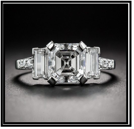 2.54CT Asscher Cut Lab Created Diamond Vintage Baguette Ring 14K White Gold Over