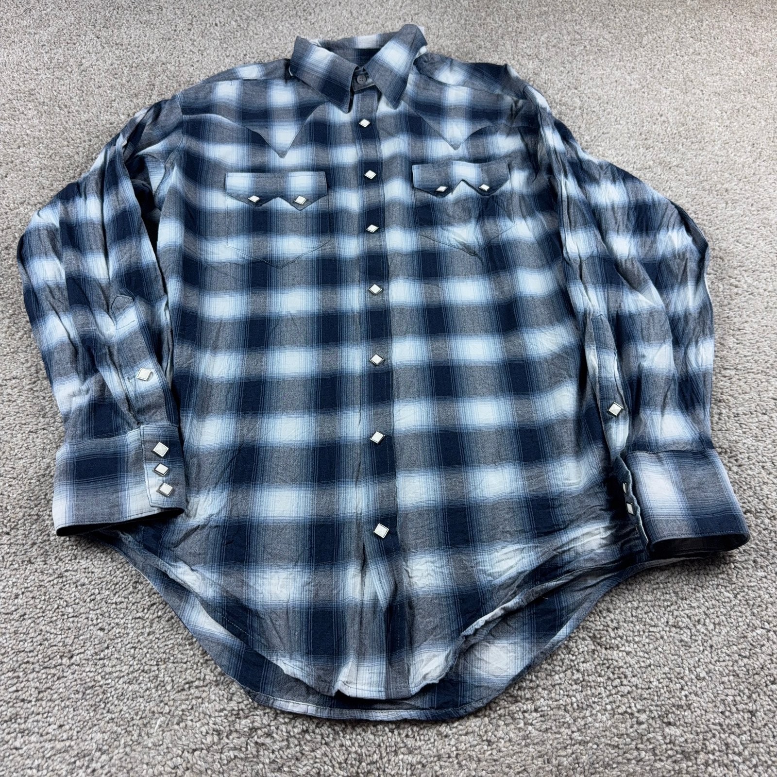 Rockmount Ranch Wear Shirt Mens Medium Blue Western Plaid Pearl Snap Yoke Cowboy