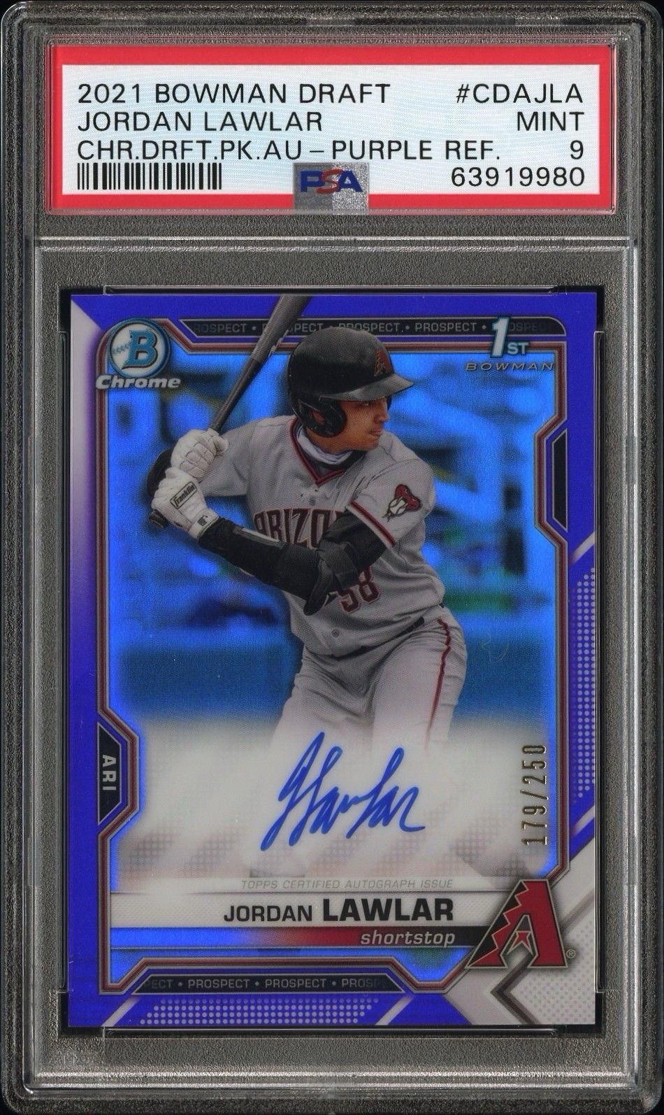 2021 Bowman Draft - Chrome Draft Pick Jordan Lawlar #CDA-JLA PSA 9 (RC/AU) /250