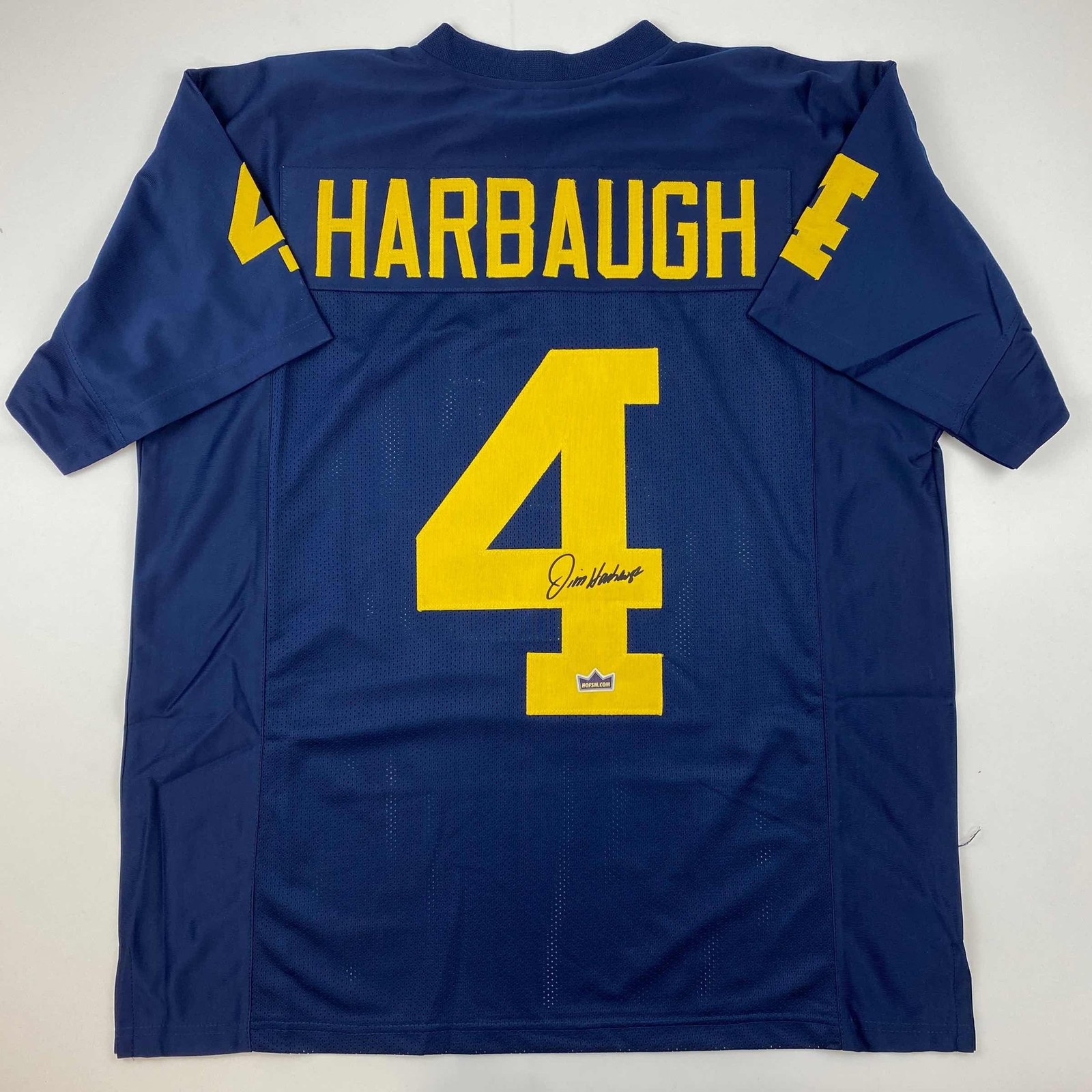 Facsimile Autographed Jim Harbaugh Michigan Blue Jersey Size Men's XL