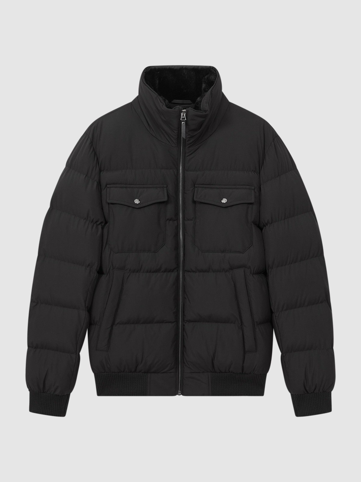REISS Men’s Mist Padded Faux Fur Puffer Jacket Black Size Large NEW