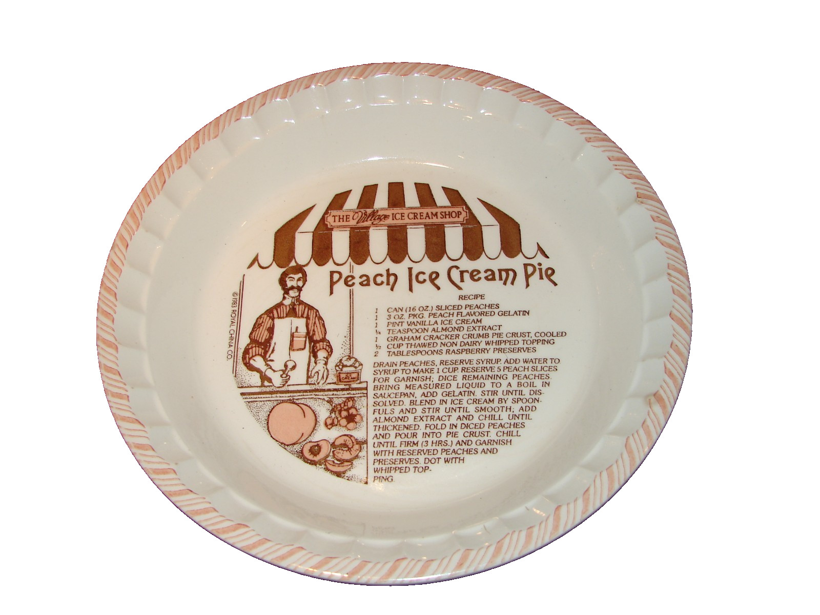 Vintage 1983 Rare Peach Ice Cream Pie Plate Royal China Company Great Graphics 