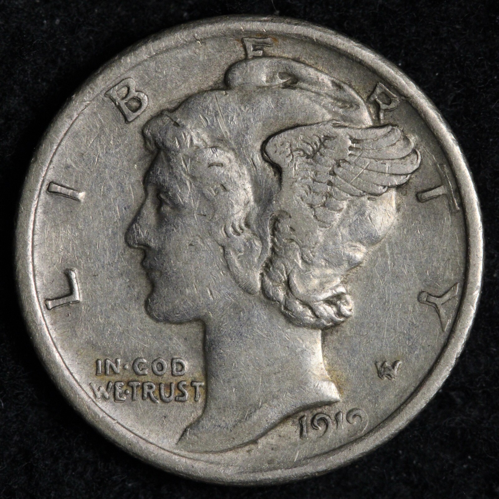 1919-D Mercury Silver Dime AU E153 GKEM