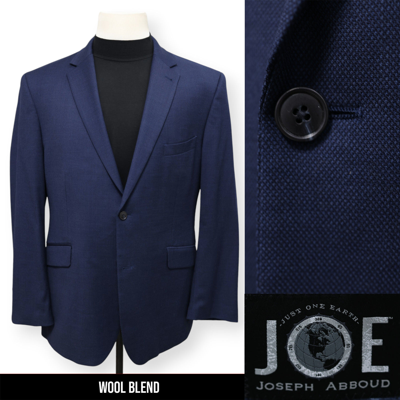 JOE JOSEPH ABBOUD mens blue NAILHEAD wool blend sport coat jacket blazer 40 R