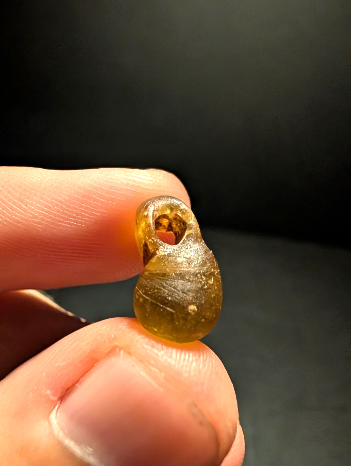 Ancient Roman Yellow Glass Bead Aryballos Pendant 2nd Century AD Authentic