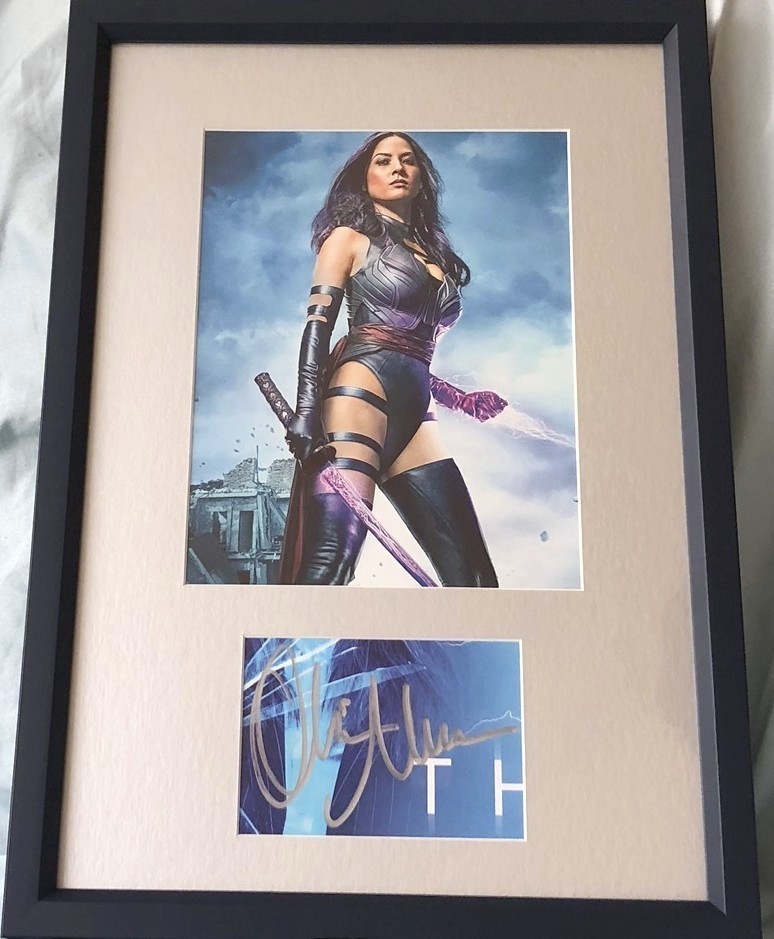 Olivia Munn signed cut autograph framed with Psylocke X-Men 8x10 movie photo JSA Olivia Munn signed cut autograph framed with Psylocke X-Men 8x10 movie photo JSA