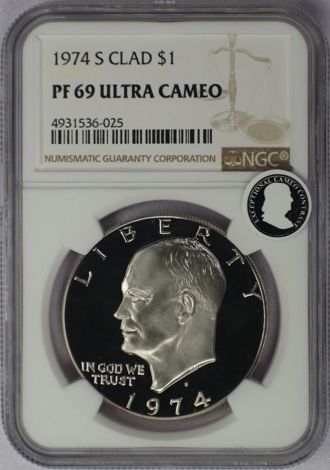 1974-S Clad Eisenhower Dollar - NGC PF 69 Ultra Cameo Exceptional Cameo Contrast