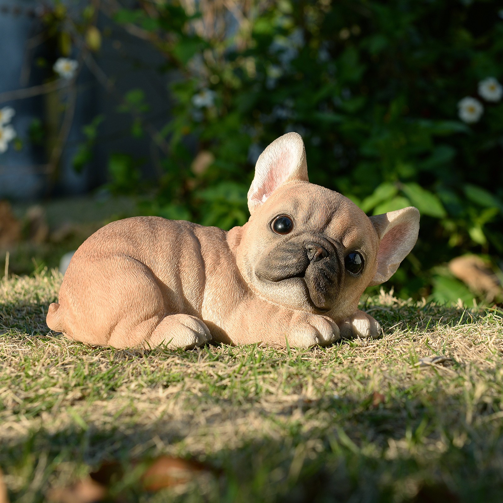 Lying Bulldog Garden Statue Small Garden Yard Lawn Sculpture Decor
