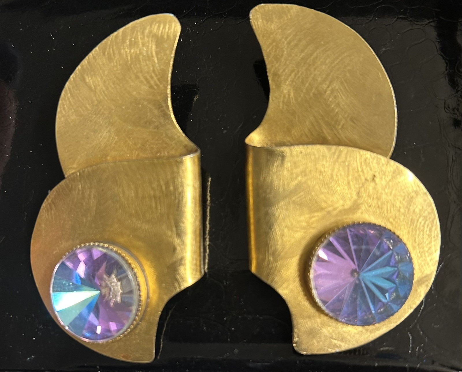 Gold Tone Asymmetrical clip Earrings vintage