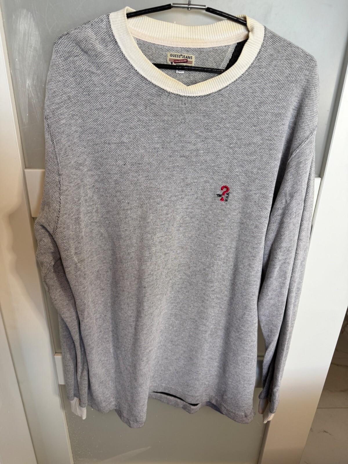 Vintage Guess Jeans Long Sleeve Crewneck Sweater Embroid Logo L Gray/White 18-23