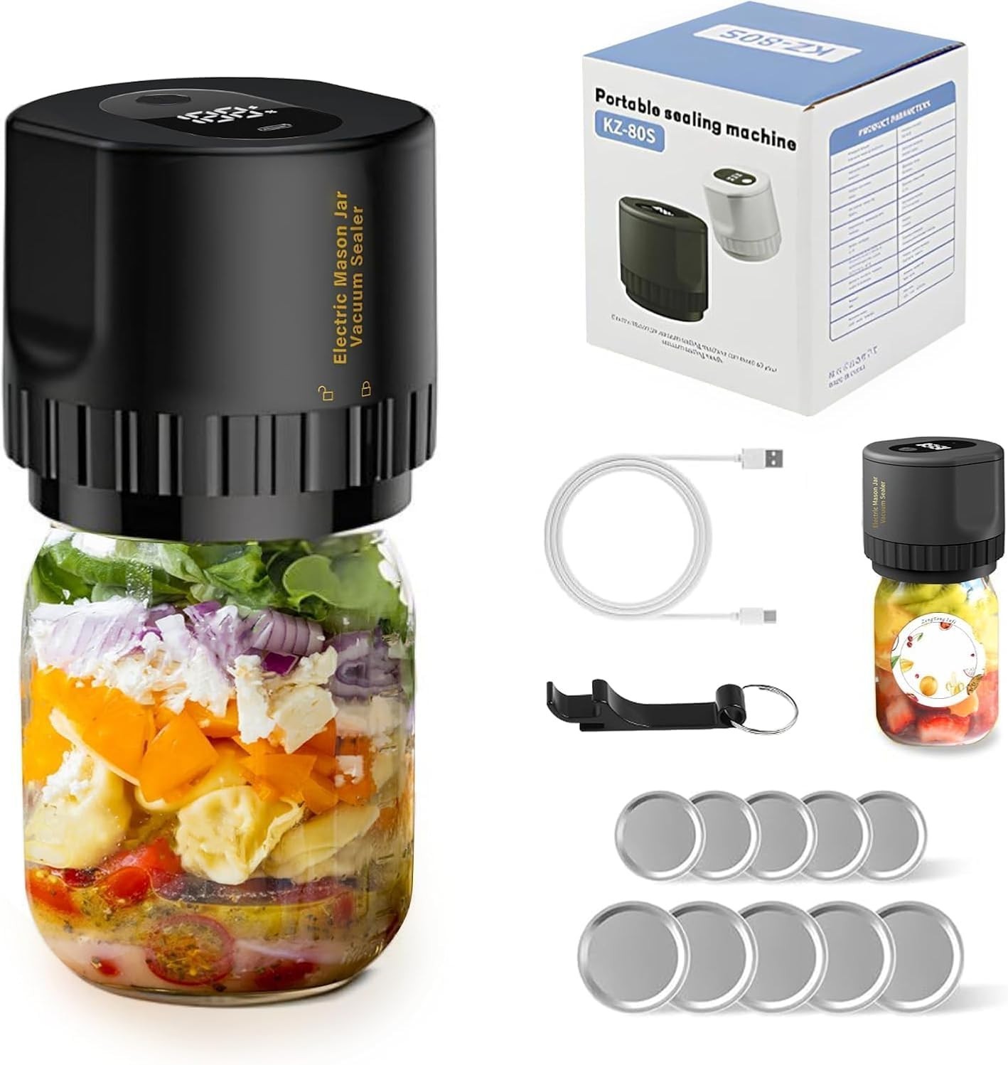 Mason Jar Vacuum Sealer 3 in 1 Electric Mason Jar Vacuum Sealer Kit  (Black)