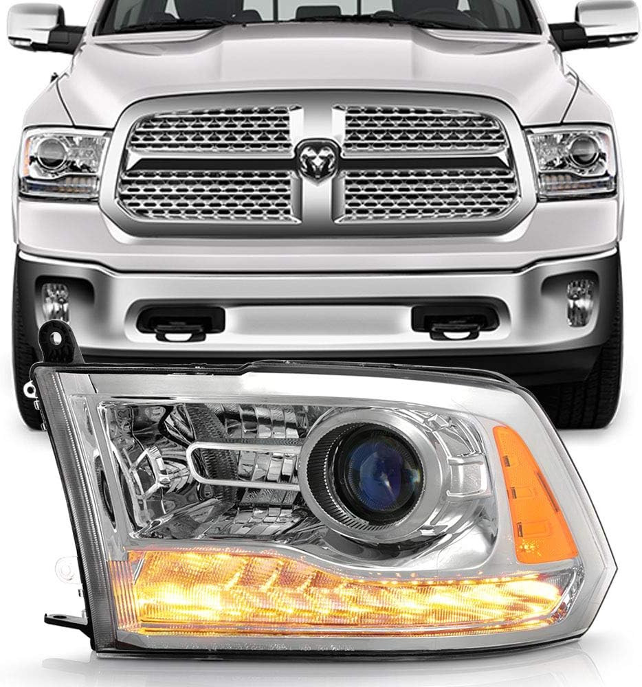 Headlight Chrome Driver Side 2013-2015 Dodge Ram 1500 2500 3500 Projector Style