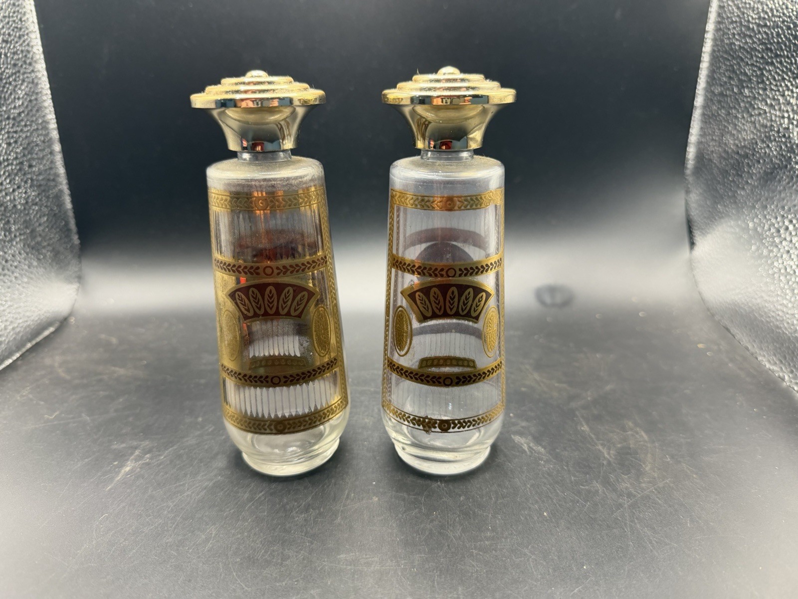Vintage MCM Gold Gilt Glass Salt and Pepper Shakers Set Korea