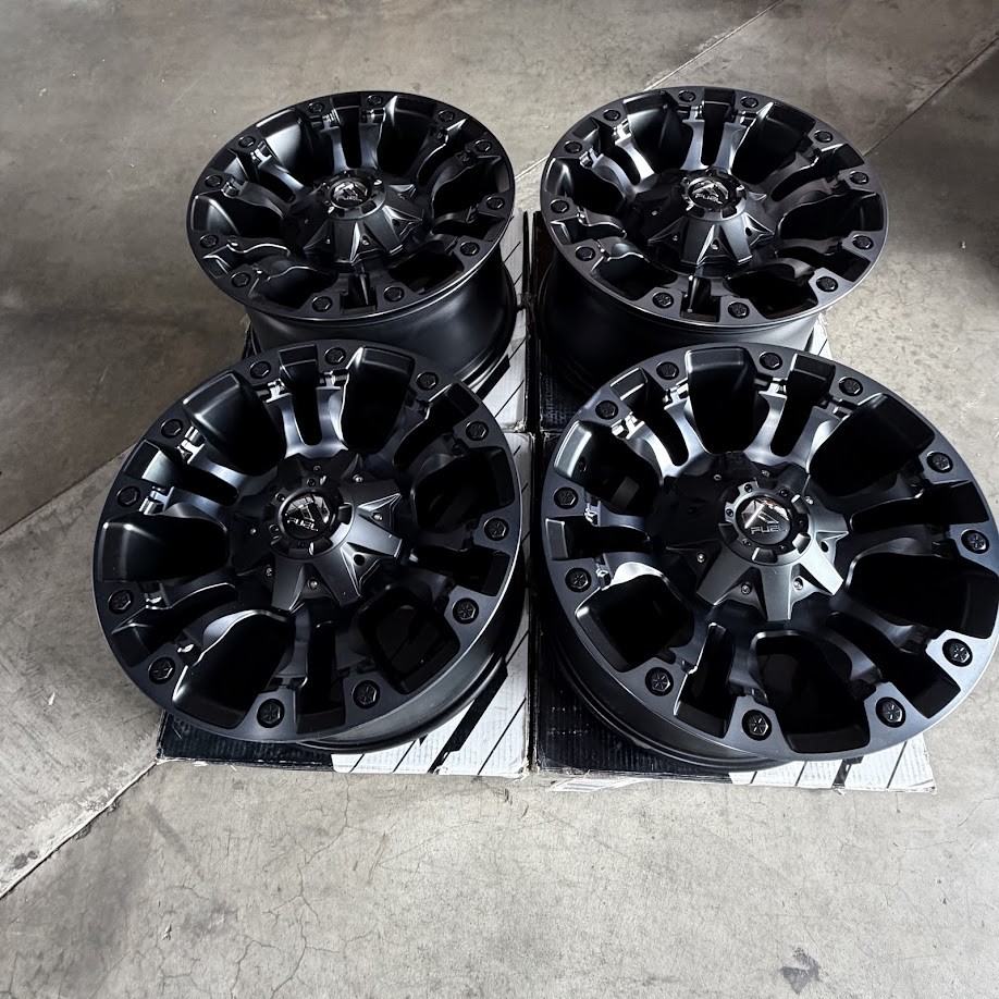 Used 18x9 Fuel Vapor 8x180 20 124.3 Black Grey Wheels set(4)