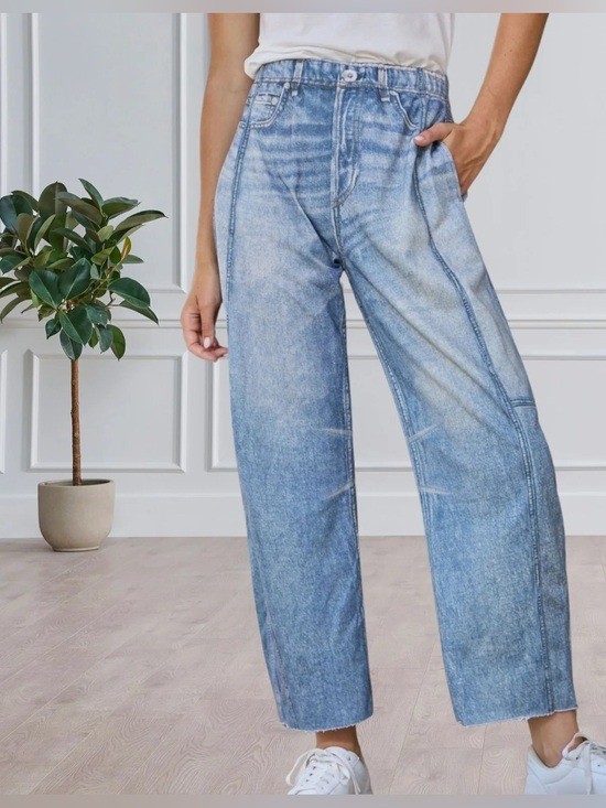 Oddi Pants Womens Small Soft Denim Look Printed Barrel Leg Sweatpants New Oddi Pants Womens Small Soft Denim Look Printed Barrel Leg Sweatpants New