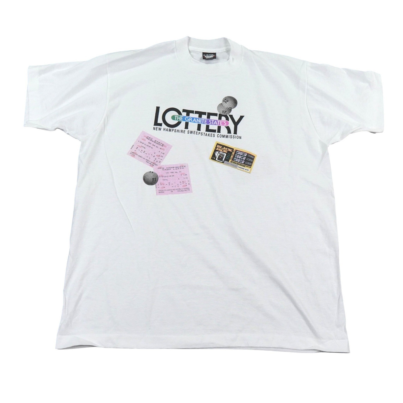 VTG Screen Stars Best T Shirt Mens XL White NH Lottery Single Stitch Deadstock
