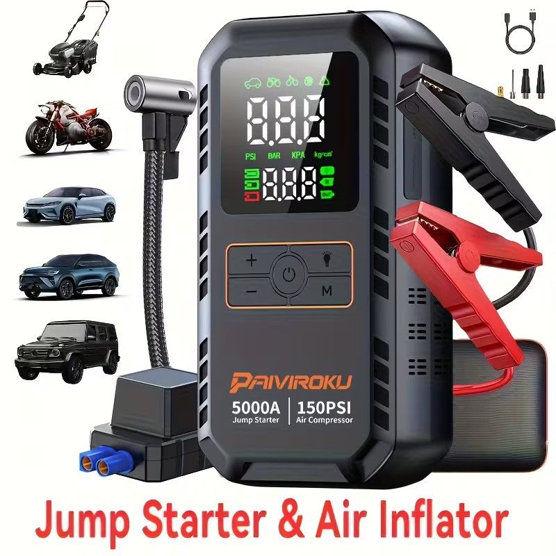GOOLOO A7 Jump Starter with Air Compressor 6000A &160PSI 12V Car Battery 12-in-1