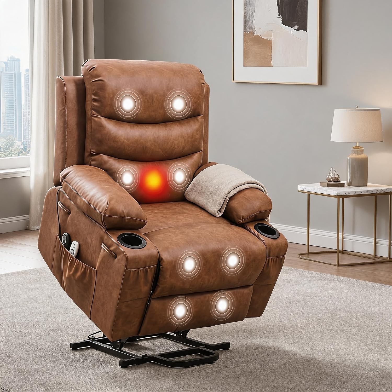 Oversized Power Lift Recliner Chair Big and Tall Wide Seat Massage Heat 135°