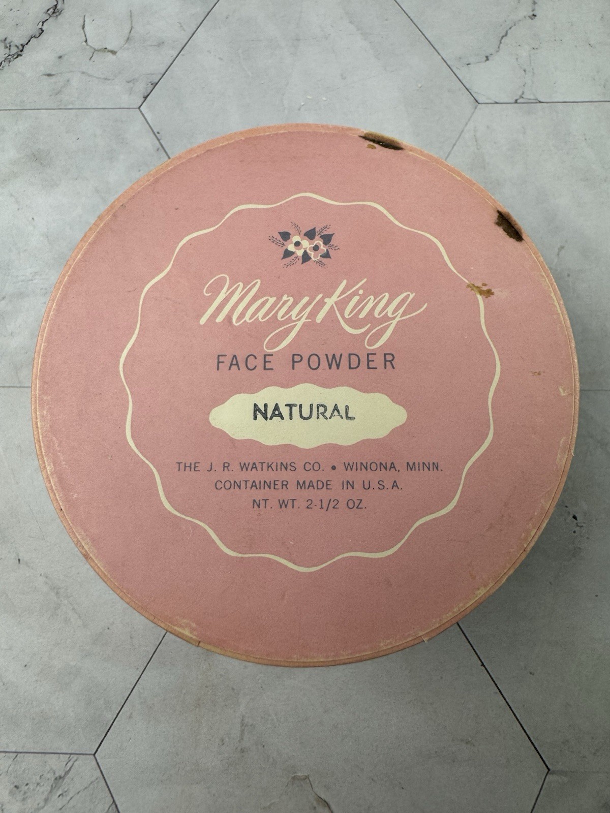 J.R. WATKINS MARY KING FACE POWDER Natural 2.5 OZ. Vintage Original Box 1950’s