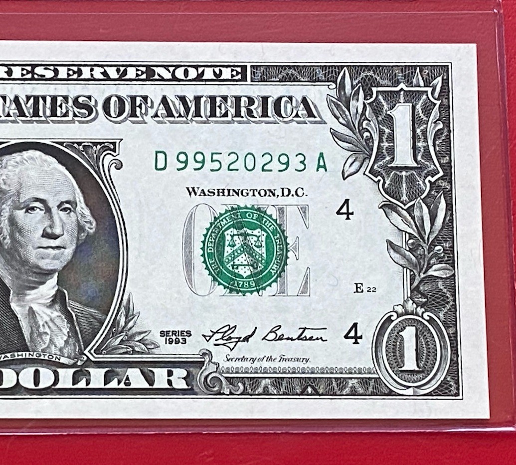 $1 1993 1 D/A BLOCK CLEVELAND P-4. SHEET NOTE MULE UNCIRCULATED