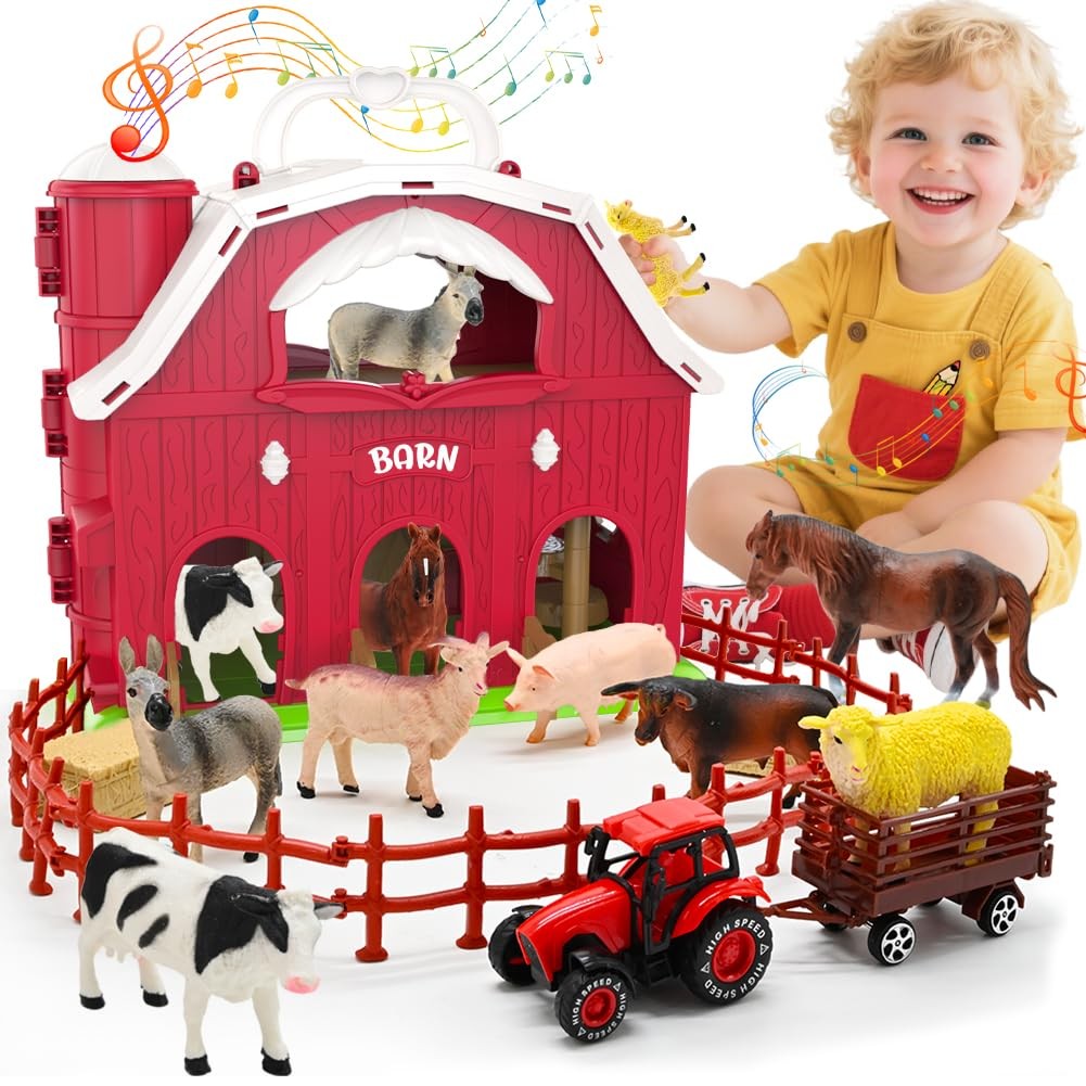 Big Red Barn Toys for Toddlers 1-3 Farm Animal Figures Playset with Tractor f... Big Red Barn Toys for Toddlers 1-3 Farm Animal Figures Playset with Tractor f...