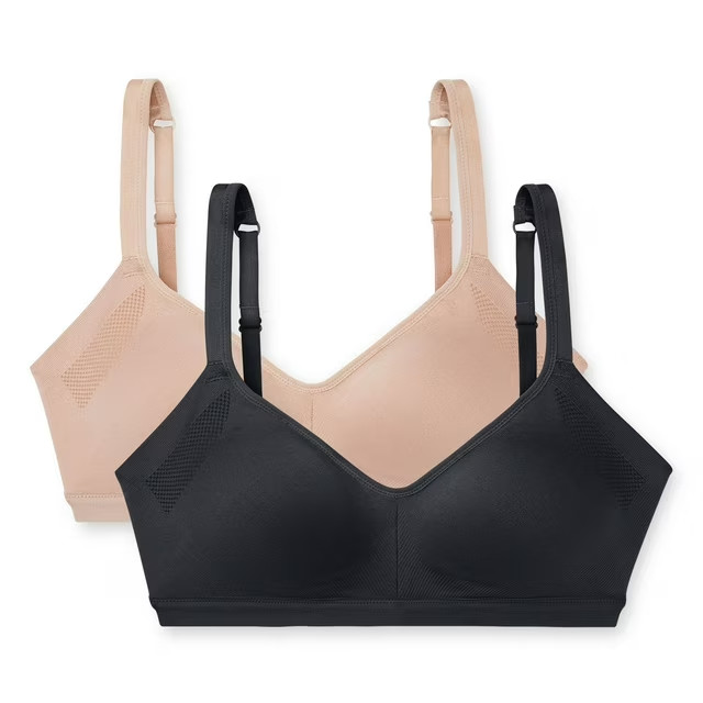 Warners Women\'s 2-Pack Wireless Lightly Lined Seamless Bra Size S Black/Toasted