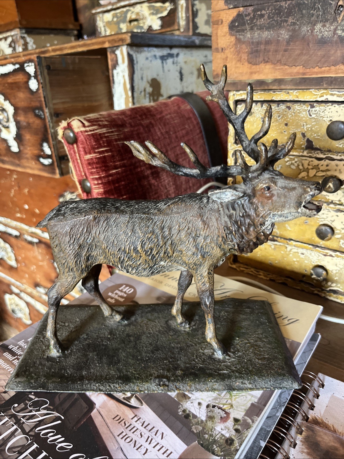 Antique Victorian Spelter Bull Elk FABULOUS Patina 1880s