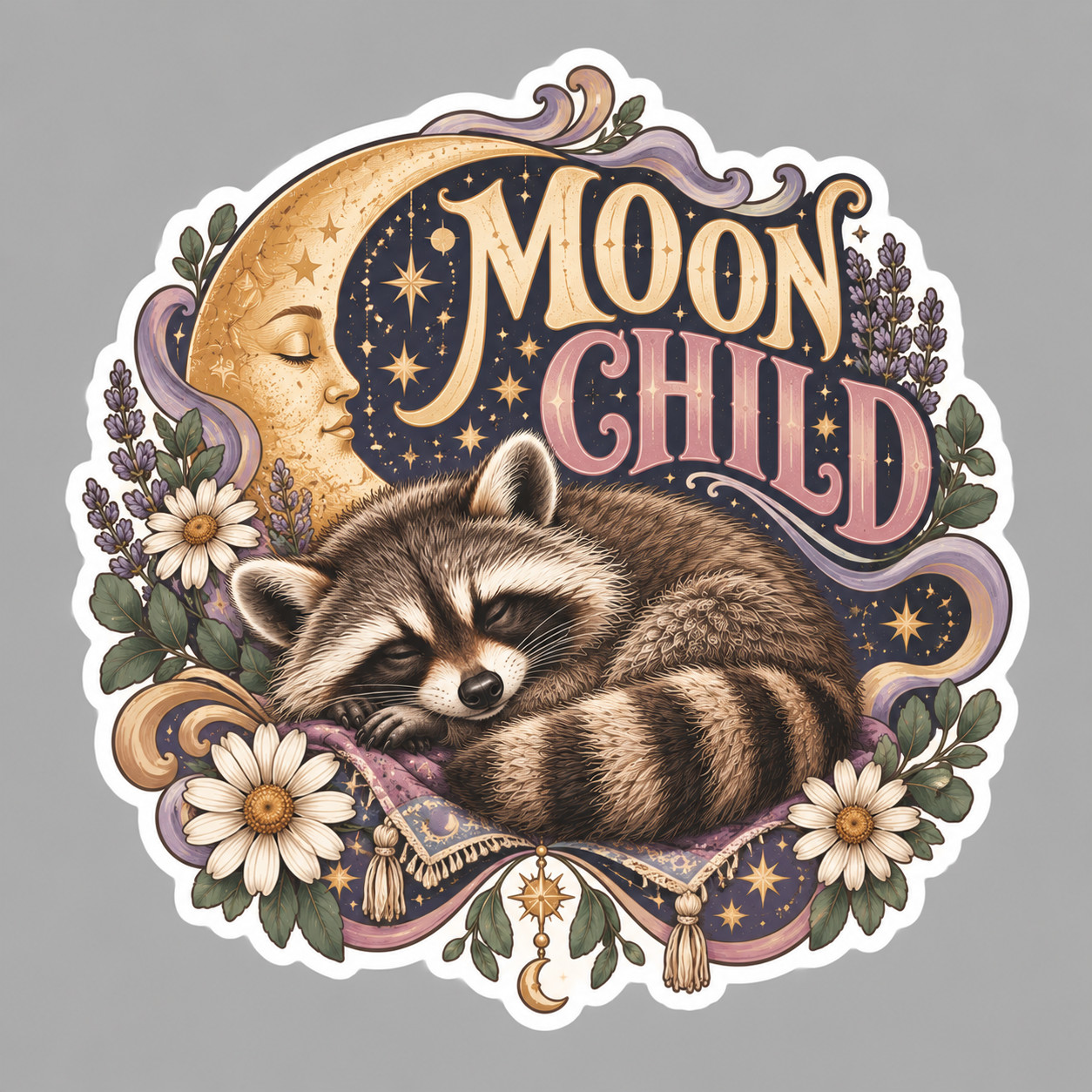 Raccoon sticker vinyl decal Moon Child Celestial Boho Woodland Animal Floral Raccoon sticker vinyl decal Moon Child Celestial Boho Woodland Animal Floral