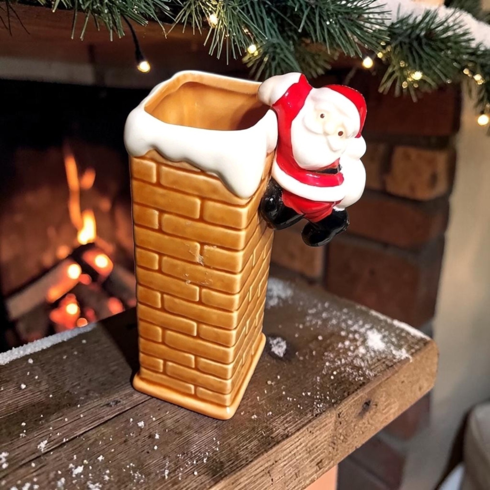 Vtg  Christmas Otagiri Japan Vase Ceramic Santa Claus Climbing Chimney 80s Decor