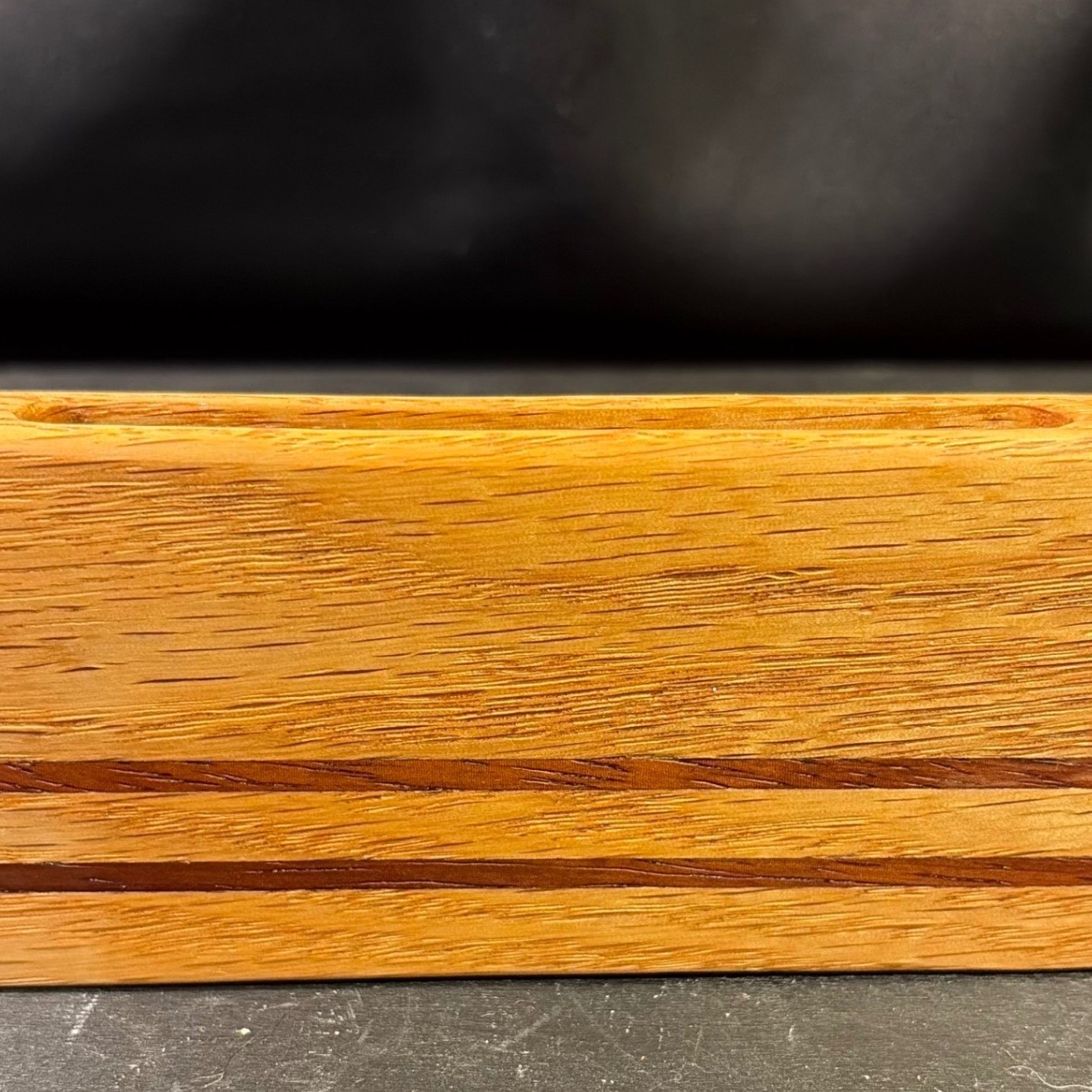 Vintage Handcrafted Two Tone Wood Business Card Holder Desk Accessory Inlay