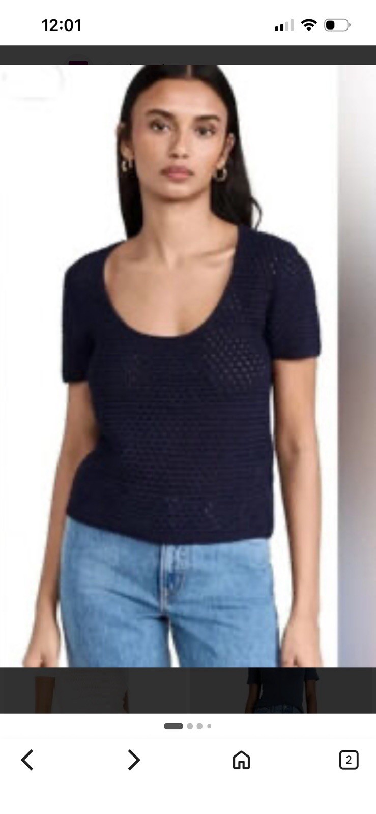 NWT Vince Short Sleeve Crochet Sweater Top Size L Navy