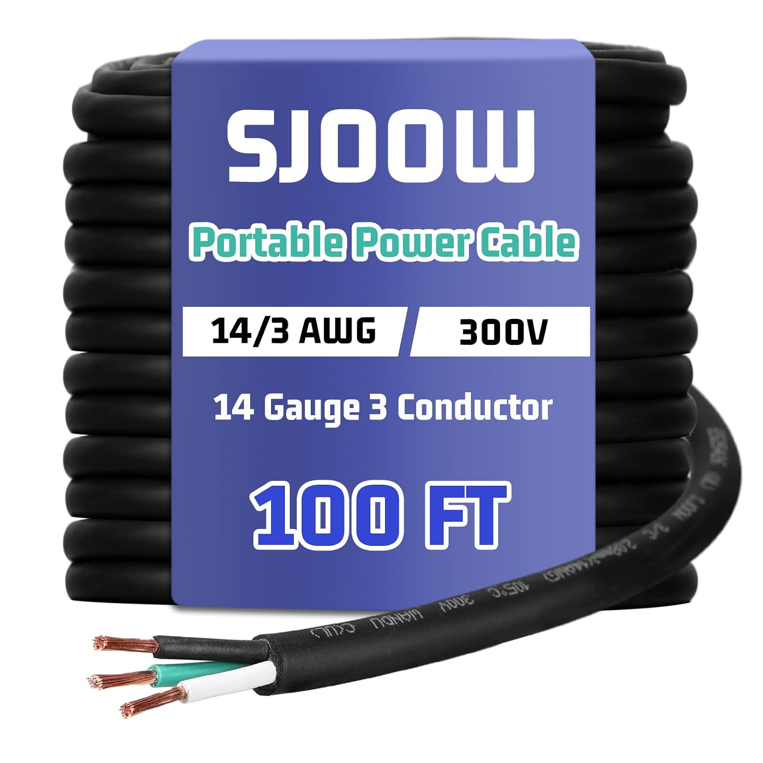 100 FT 14/3 AWG SJOOW Portable Power Cable 14 Gauge 3 Conductor Wire