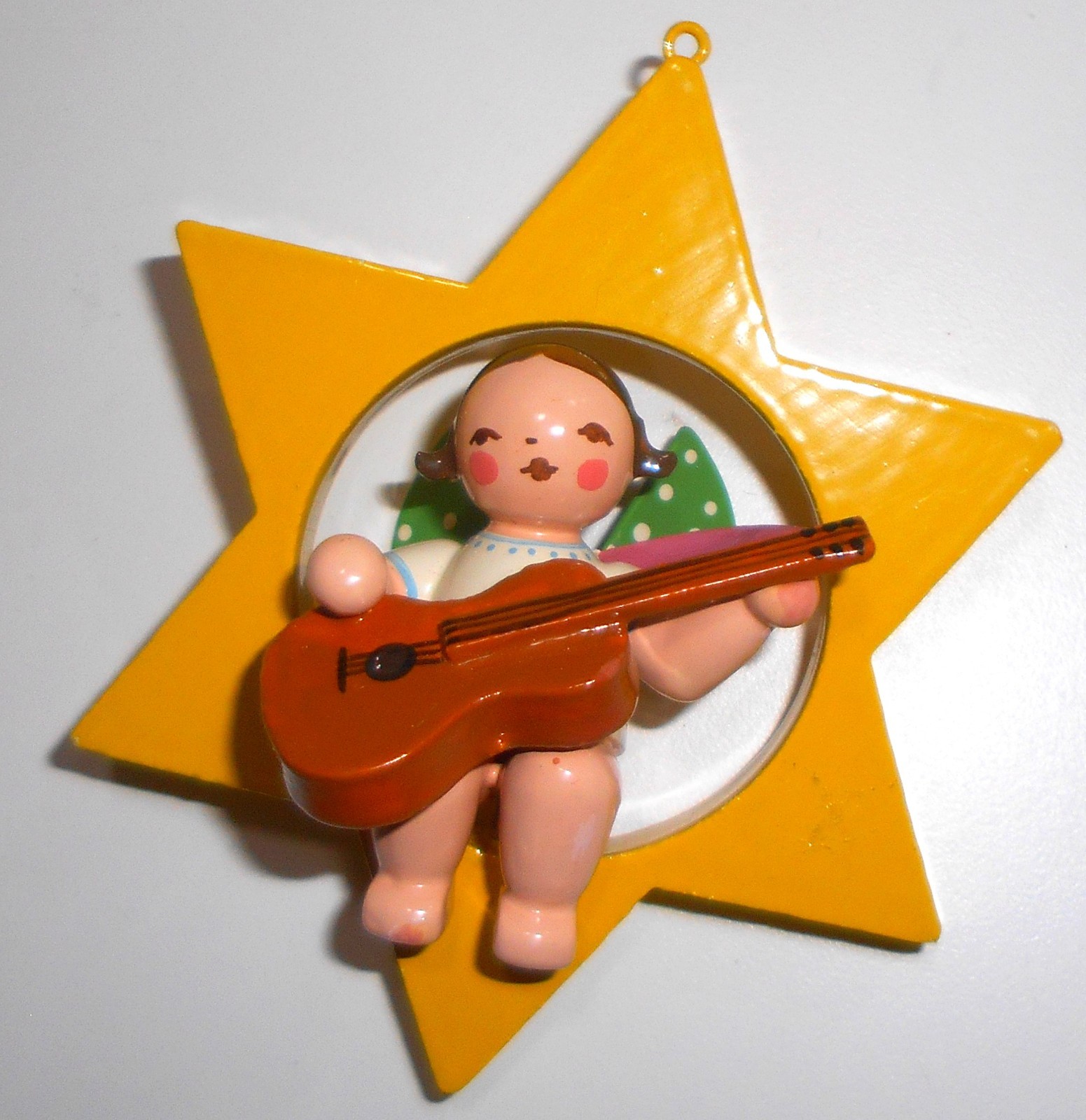 Vintage Wendt & Kühn Angel On Star With Guitar Germany Erzgebirge 3 3/4 Vintage Wendt & Kühn Angel On Star With Guitar Germany Erzgebirge 3 3/4