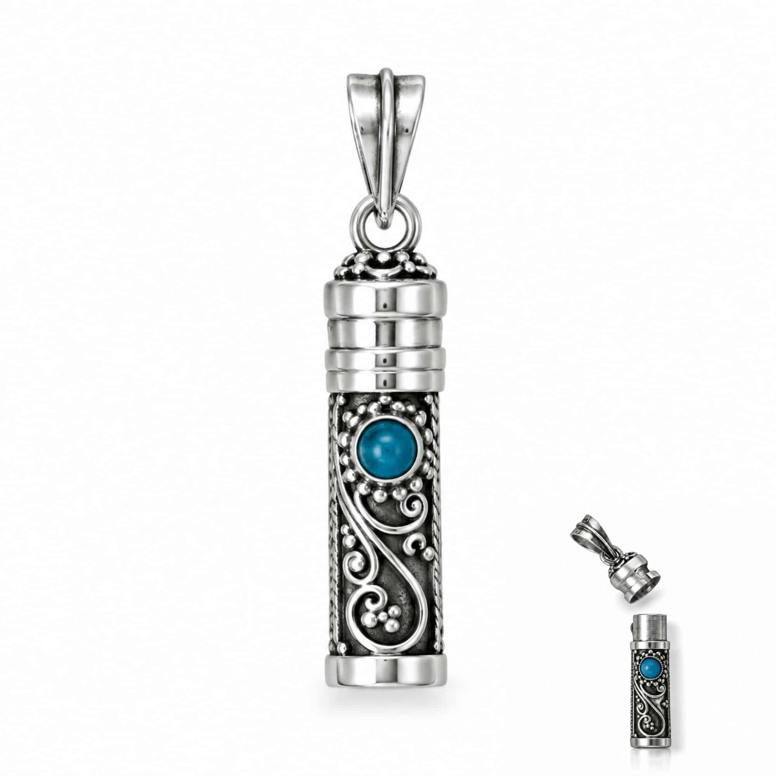 Oxidized Sterling Silver Turquoise Cremation Urn Pendant