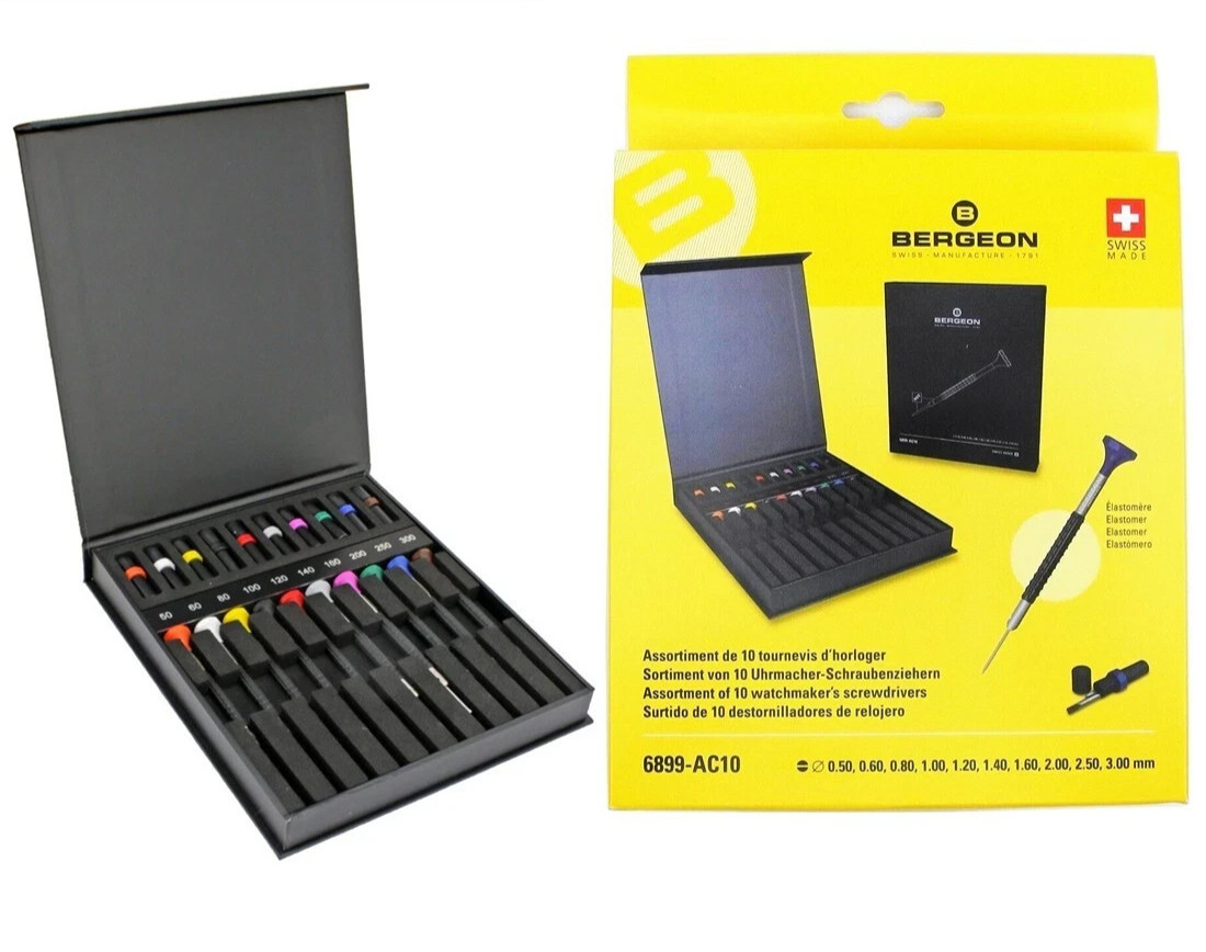 Bergeon 6899-AC10 Set of 10 Stainless Steel Ergonomic Professional Screwdriver