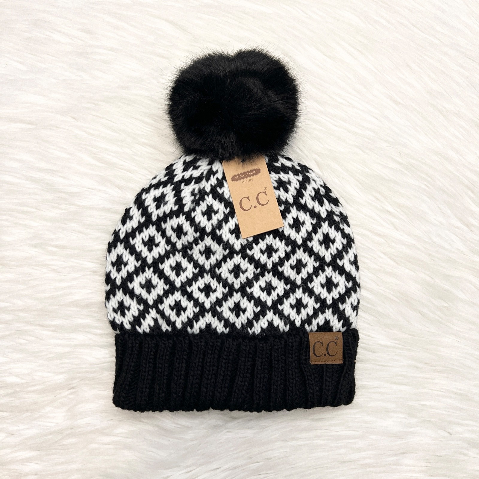 C.C Diamond Print Pom Beanie for Adults, Winter Hats, Premium Hats, Warm Gift C.C Diamond Print Pom Beanie for Adults, Winter Hats, Premium Hats, Warm Gift
